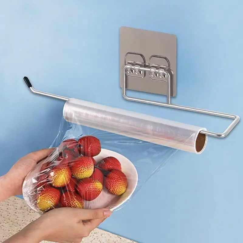 The Kitchen Wall Hanging Paper Towel Rack,Plastic Wrap , Perforation-Free Dish Cloth Stainless Steel Organizer Hooks - الصورة 5