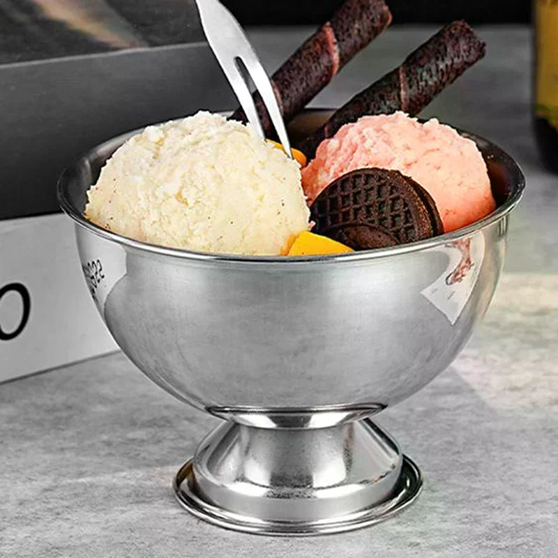 Salad Cup Safe Stainless Steel Ice Cream Cup Gold Silver Dessert Bowl With Ice Cream Spoon Accessories Household Kitchen Tools - الصورة 5