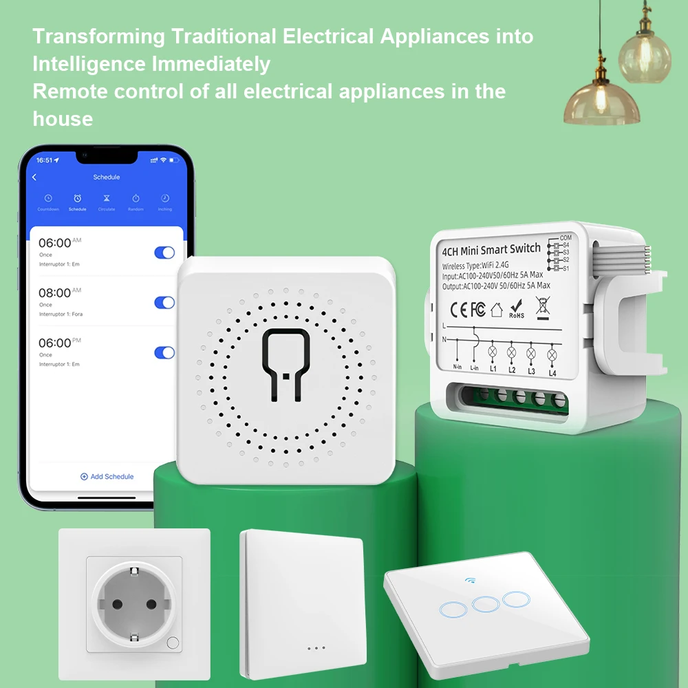 Tuya WiFi Smart Switch 1/2/3/4 Gang 4-Way Mini Smart Light Breaker Compatible with Smart Life Alexa Google Home voice control - الصورة 2