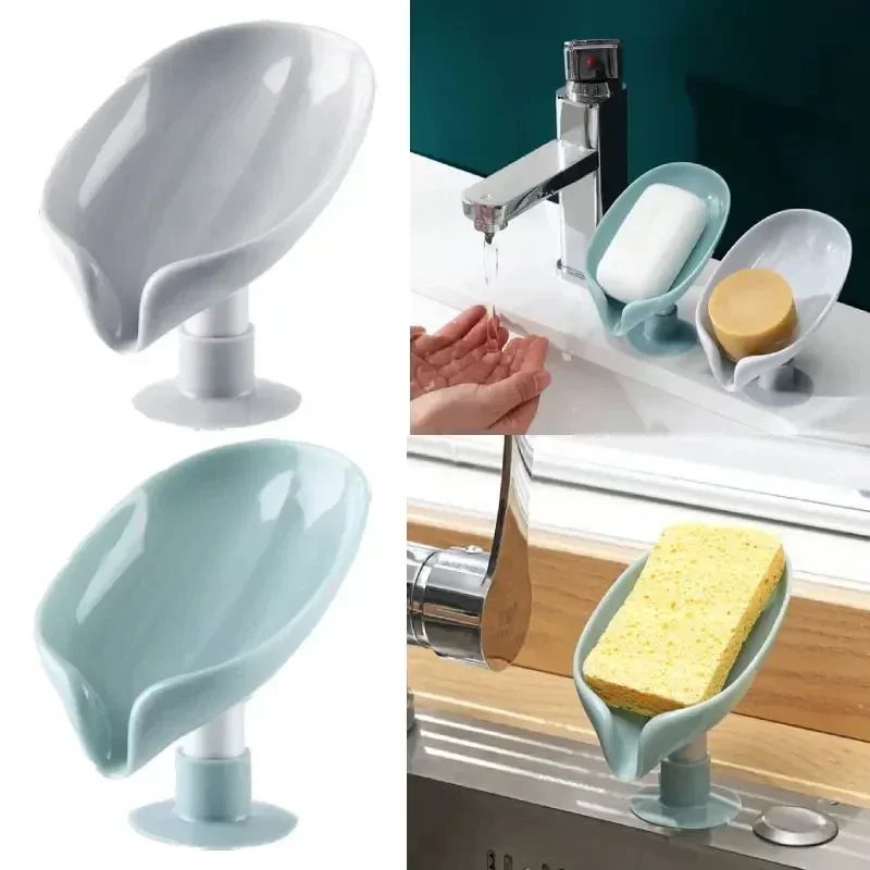 1PC Leaf Shape Soap Holder Suction Cup Sponge Dish Rack With Drain Water Bathroom Shelf For Home Storage Box Kitchen Accessories - Image 2