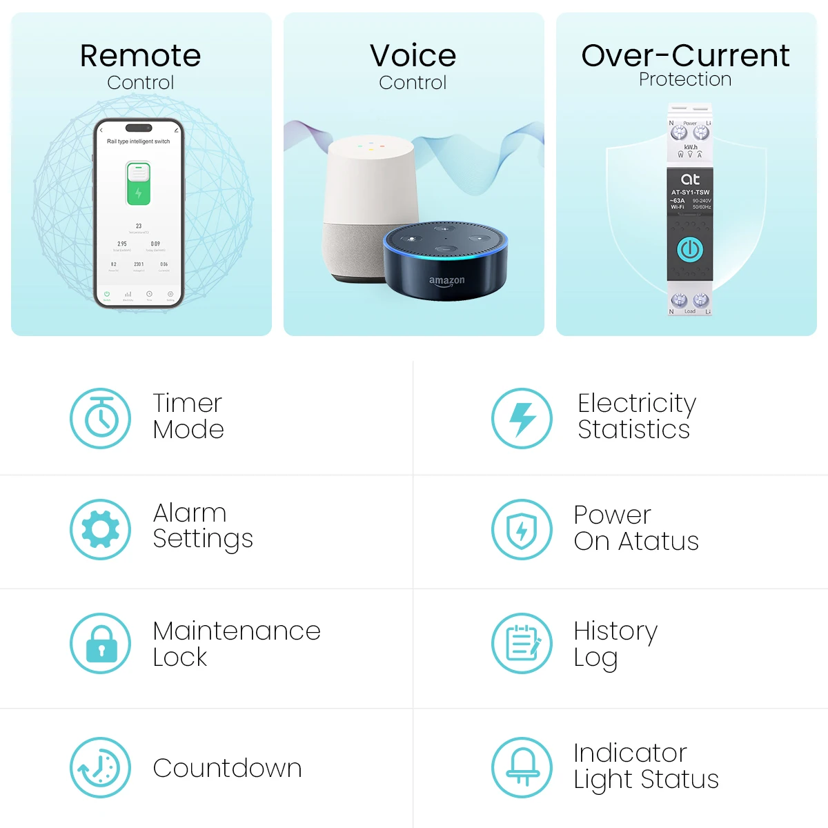 Tuya WiFi Circuit Breaker Smart 1P+N 63A MCB Timer Power Energy kWh Voltage Current Meter Protector Voice Remote Control Switch - الصورة 5