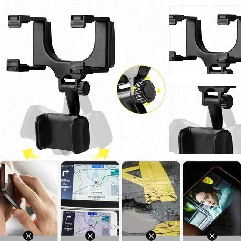 360 Car Phone Holder Rearview Mirror Mount Bracket Navigation GPS Mobile Stand Clip Foldable Adjustable Car Cell Phone Support - الصورة 4