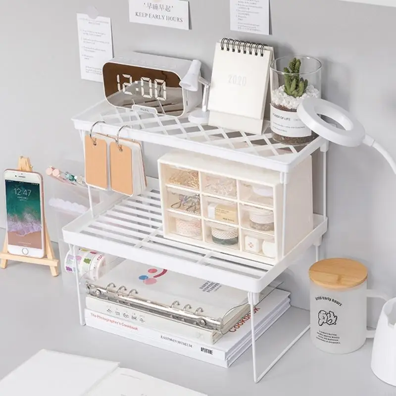 LXAF Stacking Cabinet Shelf Stackable Foldable Stand Rack Space Saving Shelf for Kitchen Bathroom Pantry Cupboard Home Office - الصورة 5