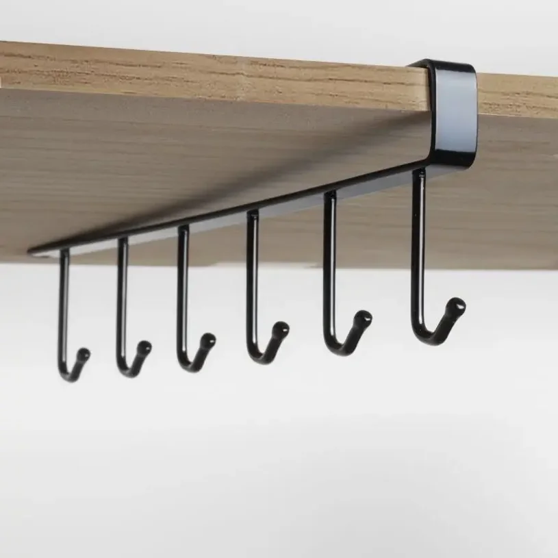 Multifunction 6 Hook Coffee Cup Mug Holder Black White Hooks Shelf Multifunction Kitchen Cabinet Sundries Organizer Storage - الصورة 5