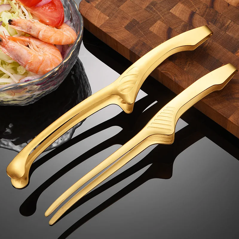 430 Stainless Steel Golden Food Tongs Japanese Barbecue Korean Barbecue Tongs Bbq Steak Tongs Kitchen Gadgets - الصورة 2