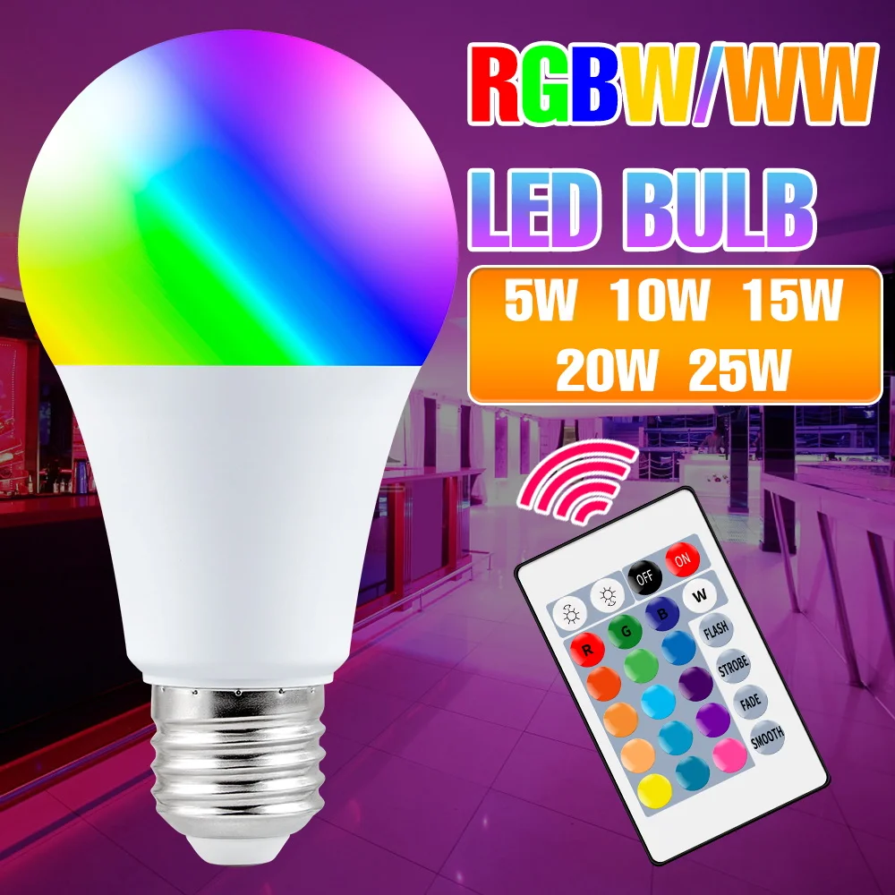 25W LED RGB Bulb E27/E26 Lamps 220V IR Remote Control Colorful Smart Lights Bulb 110V For Home Bedroom Party Decoration Lighting