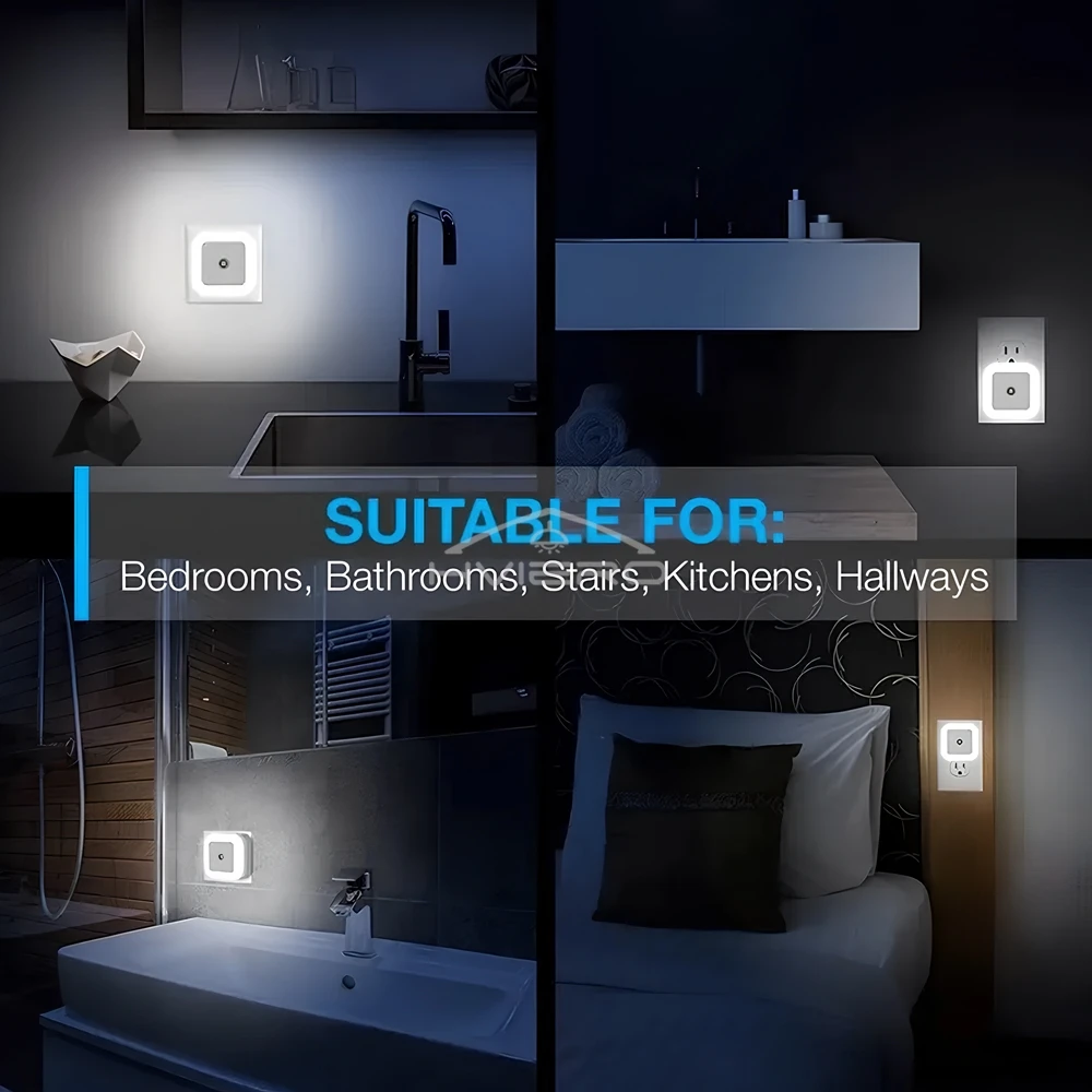 LED Night Lights Motion Sensor Smart Bulbs Plug Operated Bedside Square Wall Lamps Room Hallway Pathway Toilet Homes Lighting - الصورة 3