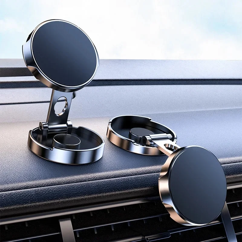 2024 Mobile Phone Stand Strong Magnetic Car Holder 720° Foldable Round Bracket Support for Universal Phones Mount Holders In Car - الصورة 4
