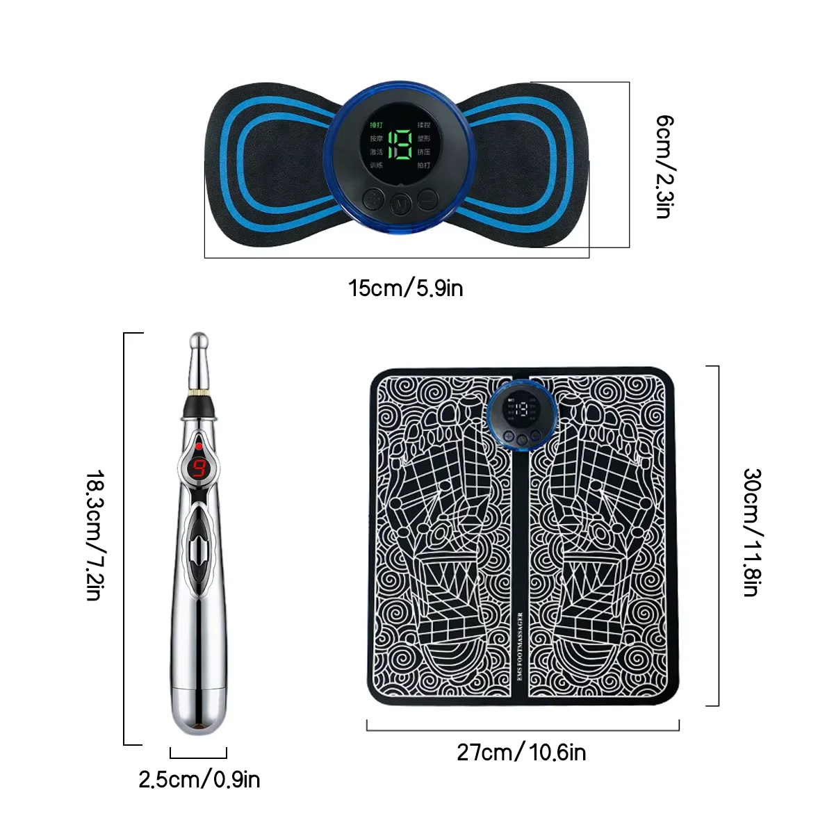 3PCS Home Massager Set EMS Foot Therapy Massager Multi-function Electronic Massage Pen to Relieve Shoulder Neck Waist Back Pain - الصورة 6