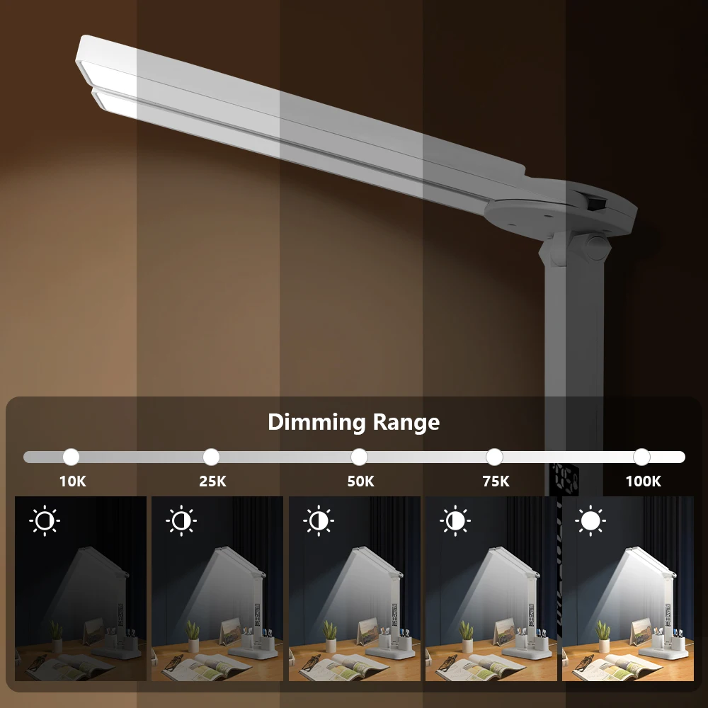 Double Headed Eye Protection Table Lamp LED Rechargeable Dimmable Desk Light Smart Display For Study Reading Bedside Night Light - الصورة 4