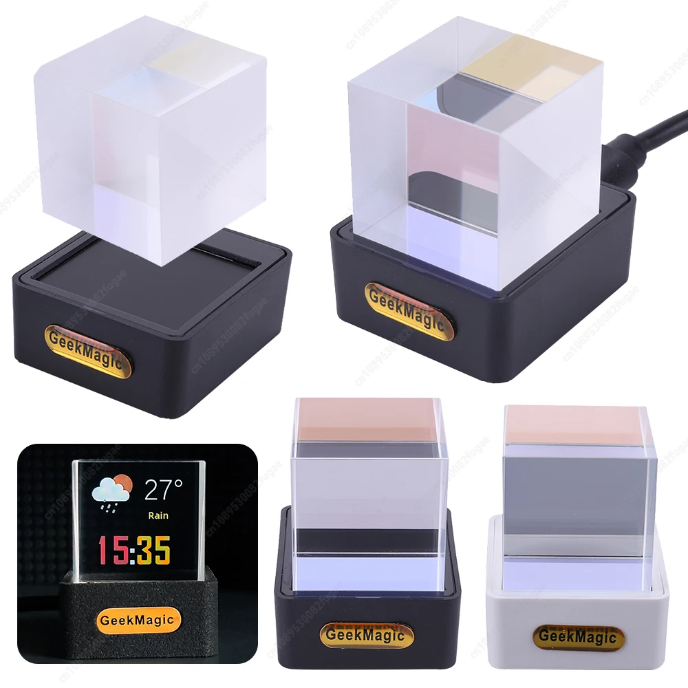Desktop Holographic Crystal Cube Smart Clock WiFi Weather Station with Photo Display for Home Decor with GIF Animations Album - الصورة 3