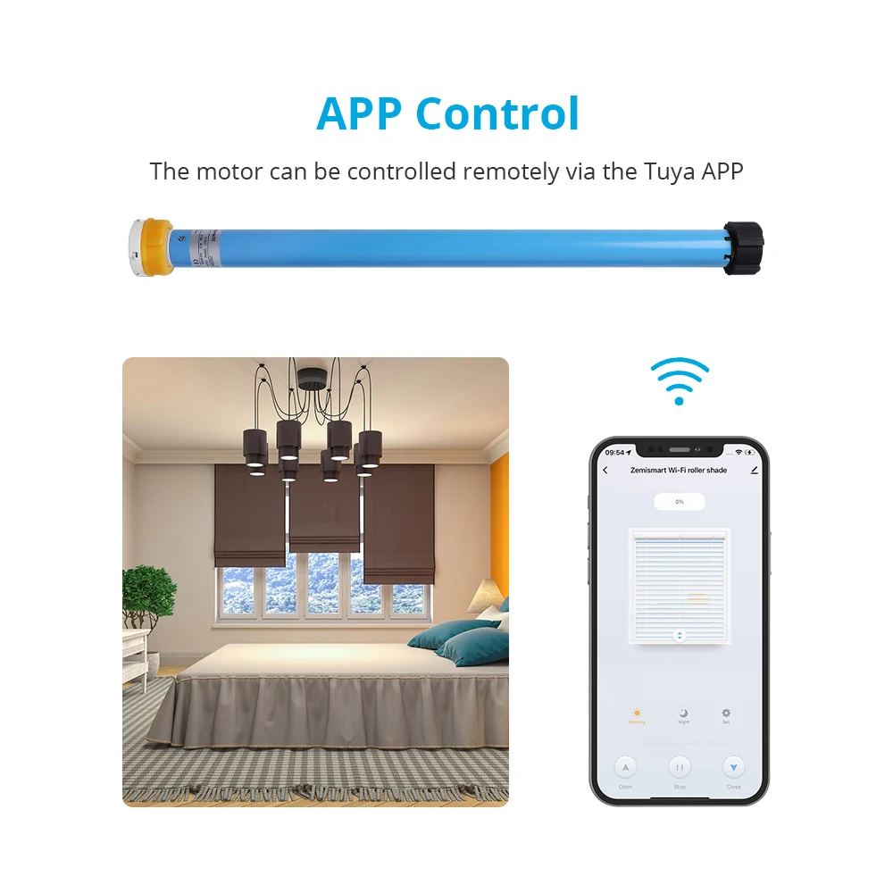 Zemismart WiFi Electric Roller Blind Motor Automatic enginer for 37mm 38mm Tube Work with Tuya Alexa Google Home Voice - الصورة 2