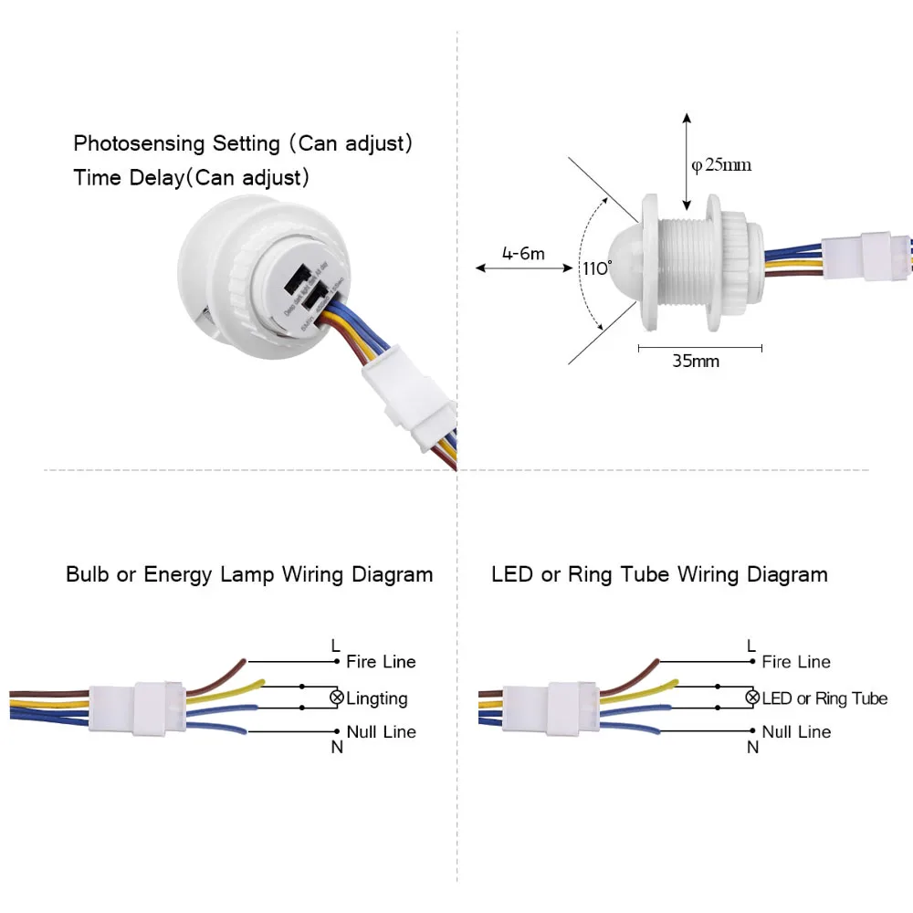 2PCS PIR Motion Sensor Detector Smart Switch Home Indoor Outdoor Infrared Light 110V 220V Time Delay Mode Adjust Lighting Switch - الصورة 3