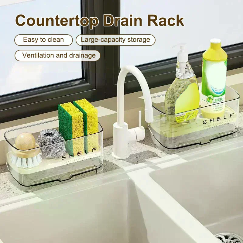 New Kitchen Sink Caddy; Wall-mounted Sponge Holder; Household Faucet Storage Gadget; Drain Design; 1pc Rag Rack.