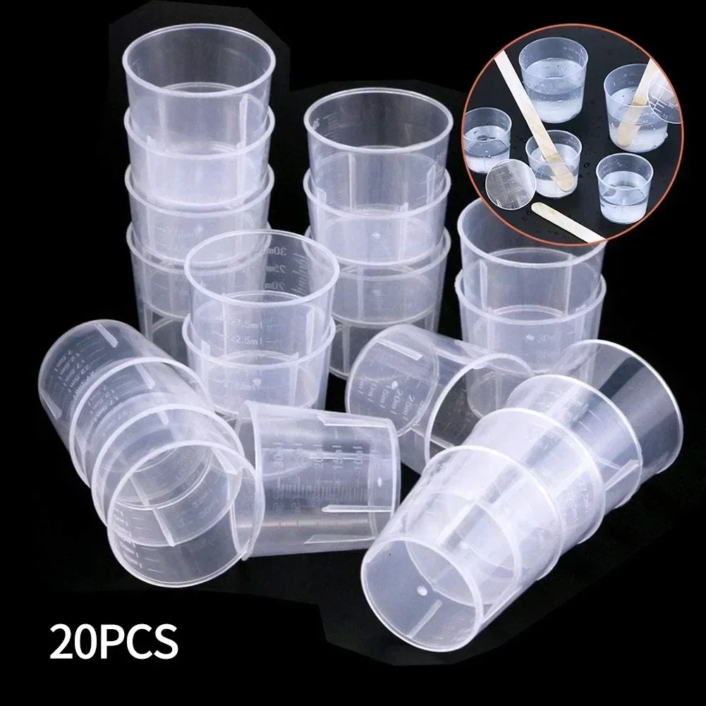20pcs Measure Cups Dual Scales Cup Container 10/20/30ml Transparent Plastics Measuring Tools And Gadgets For Kitchen Or Lab - الصورة 5