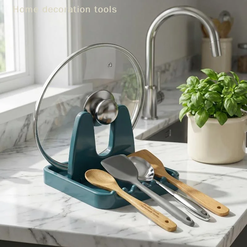 Plastic Foldable Pot Lid Rack Space Saving Spoon Storage Holder Multifunctional Kitchen Organizer for Home Countertops - الصورة 2