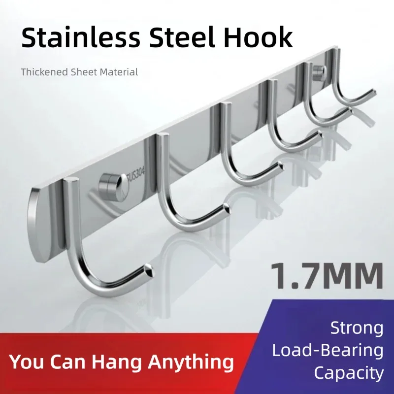Steel-colored row hooks Bathroom hooks Clothing hooks Hanger Organizer shelf Storage shelf Wall rack Kitchen accessories - الصورة 3