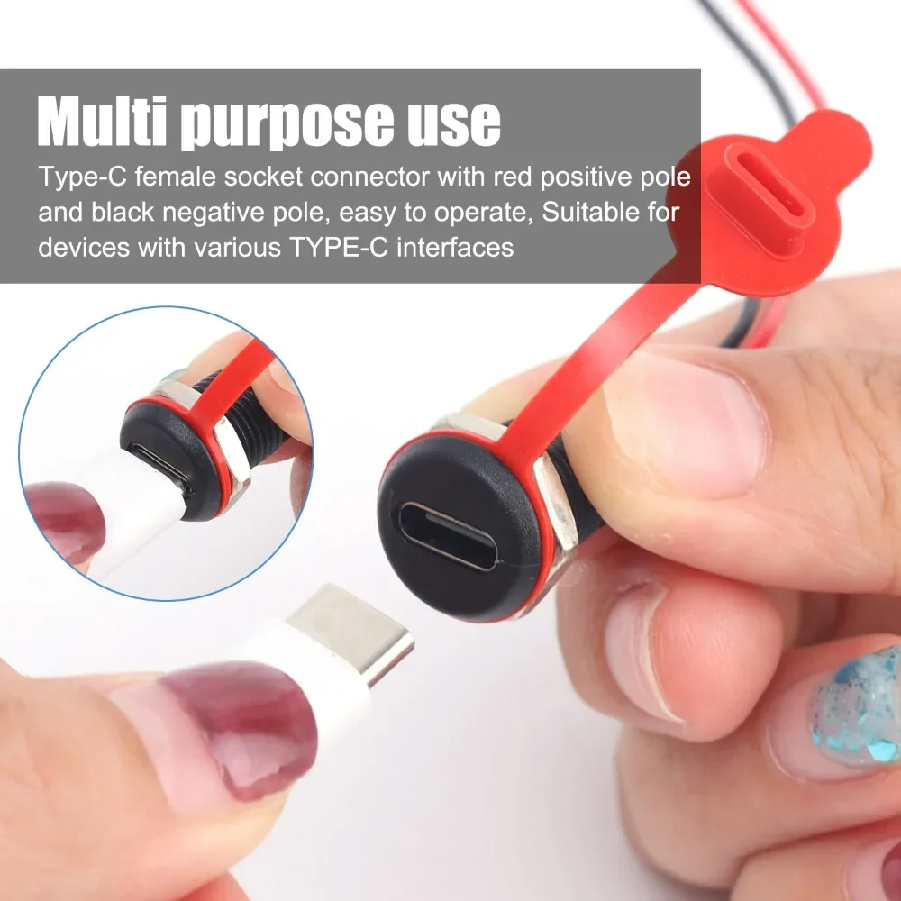 Type-C Car Charging Connector 3A 5V 2-Pin Bare Wire PVC Waterproof Female Socket with Nut Lock for Automotive Home Smart Devices - Image 3