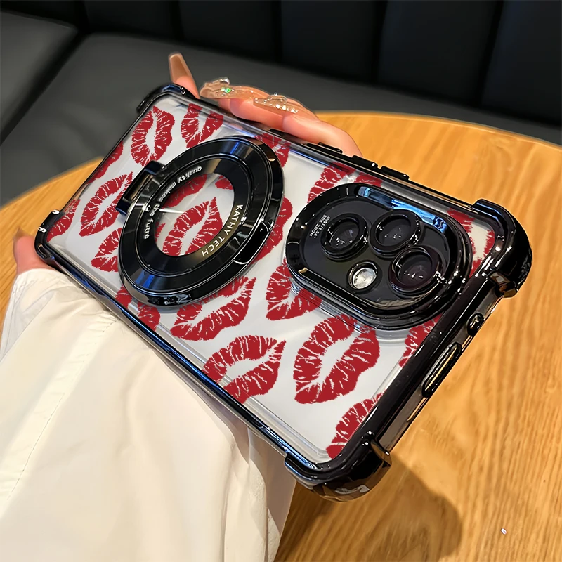 Plating Phone Case For Vivo Y18 Y18E Y19 Y19S Y12S 2021 Y11S Y17 Y17S Y15A Y15S Y12 Pattern Lips Kiss Clear Stand Holder Cover