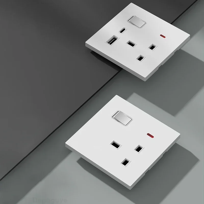 UK Standard Power Socket 13A Quick charge Plug 20W Smart Type-C Wall Outlet,220V Electrical Universal Wall Light 2way Switch - الصورة 5