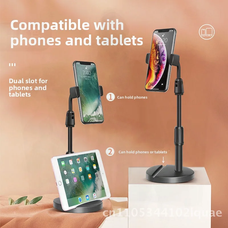 360-Degree Rotating Double Card Slot Disc Telescopic Mobile Phone Stand - Multifunctional Lazy Desk Stand for Live Streaming - الصورة 3