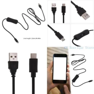 652F 5V 2A USB to Type C Power Cable with ON OFF Switches for LED Strips Desk Lamp Fan