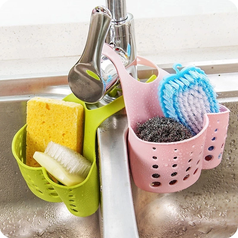Sink Shelf Soap Sponge Holder Kitchen Accessories Utensils Organizer Bag Adjustable Snap Storage Shelf Bathroom Drain Basket - الصورة 5