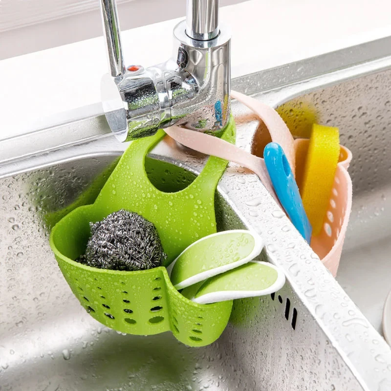 1-3pcs Kitchen Sink Shelf Organizers Double-Layer Hanging Soap Sponge Storage Holder Accessories Silicone Drain Basket Supplies - الصورة 4