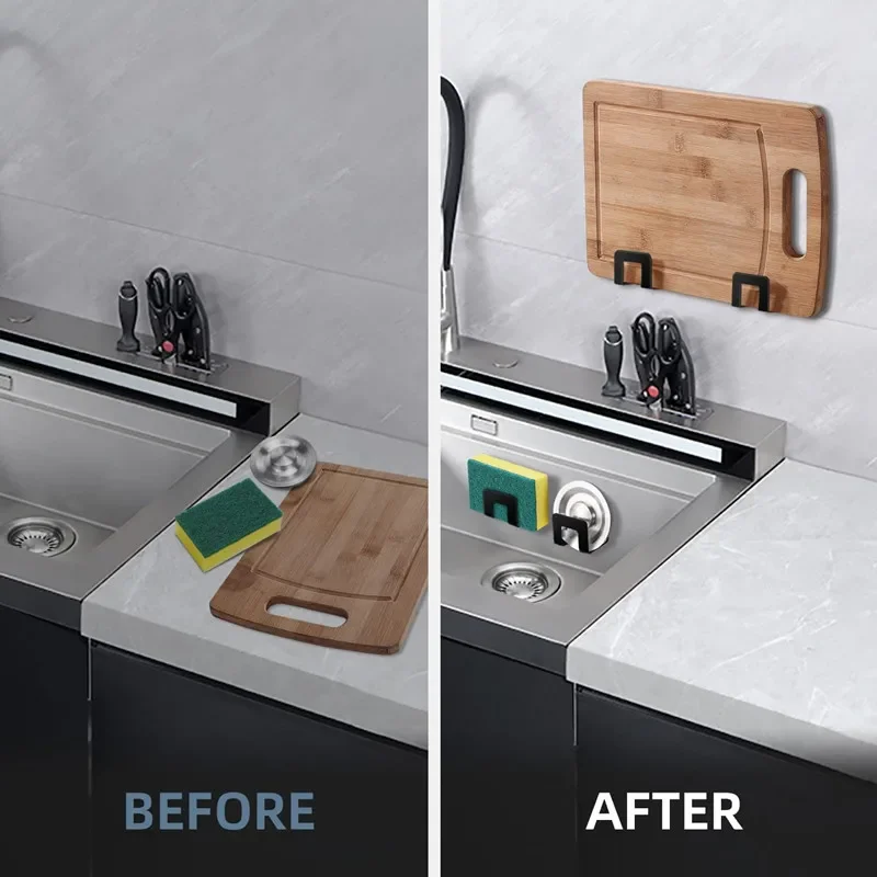 Stainless Steel Sink Tray Drainer Rack Kitchen Sink Sponge Holders Self Adhesive Hook Storage Holder Kitchen Wire Rag Organizer - الصورة 6