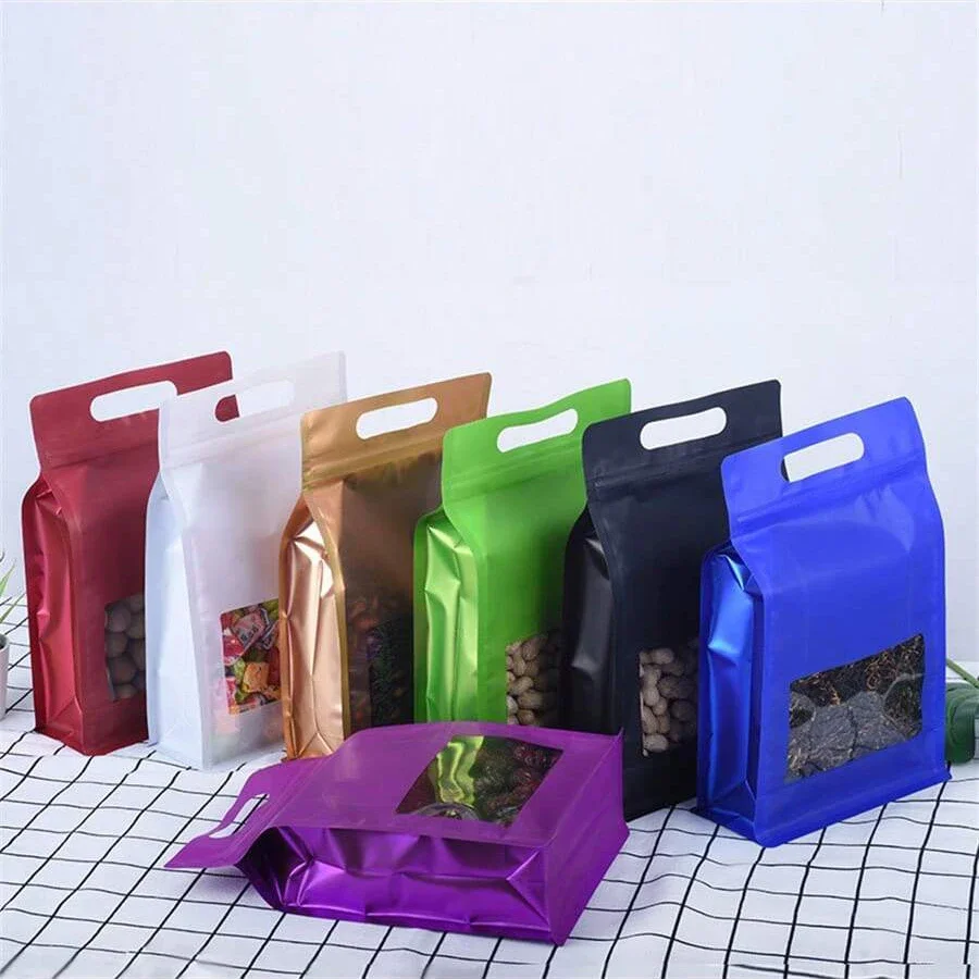10pcs Colorful Stand Up Pouch 8 Side Sealed Clear Window Storage Bags Food Grade Kitchen Organizer Packaging Self Standing - الصورة 3