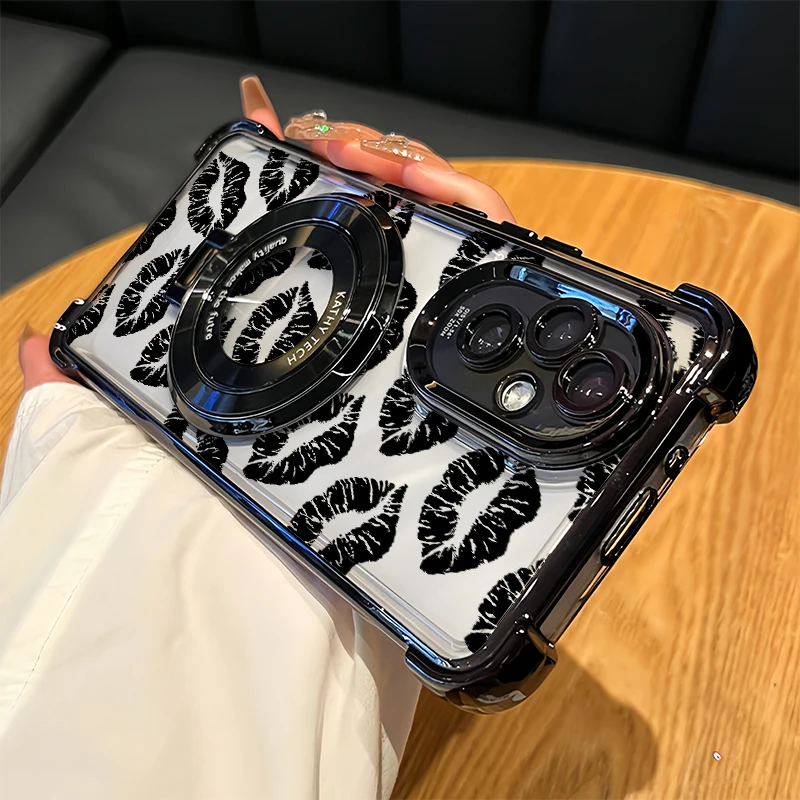 Plating Phone Case For Vivo Y18 Y18E Y19 Y19S Y12S 2021 Y11S Y17 Y17S Y15A Y15S Y12 Pattern Lips Kiss Clear Stand Holder Cover - Image 5