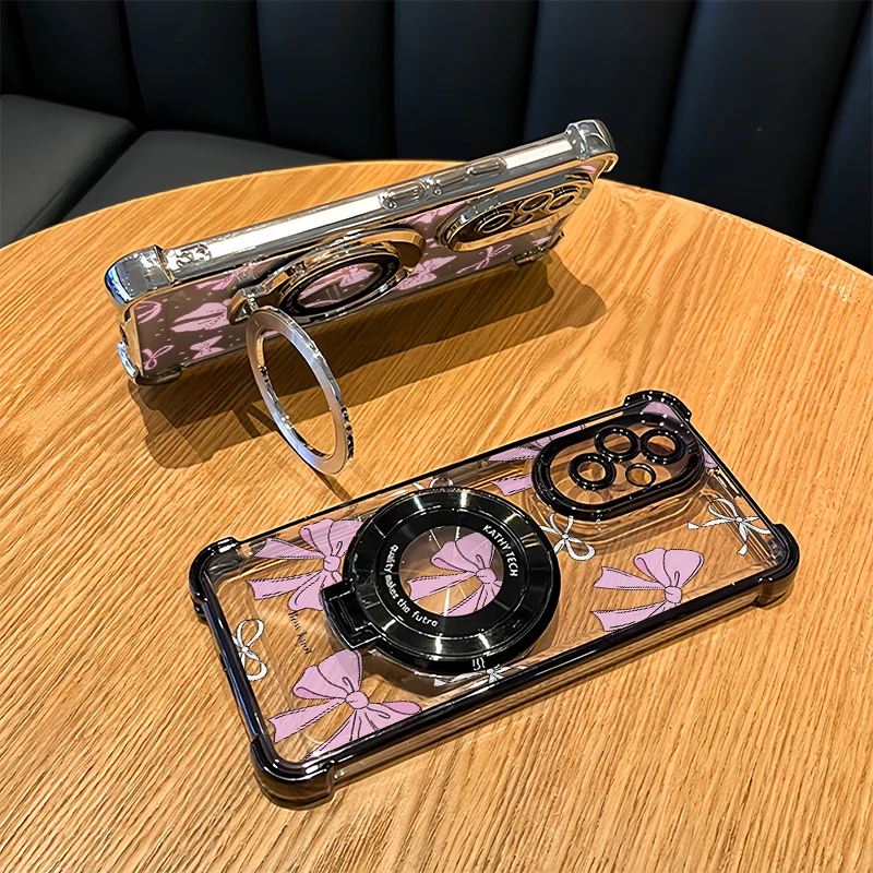 Clear Soft TPU Phone Case For Infinix Spark 20 20C 10C 10 Pro Go 1 2 3 2024 2023 Bow Knots Print Stand Holder Clear Cover - الصورة 2