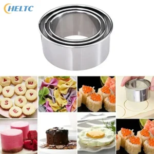 3Pcs Stainless Steel Round Biscuit Mold Dumpling Skin Cutter DIY Pastry Cake Baking Tool Kitchen Gadget For Sweet Treats