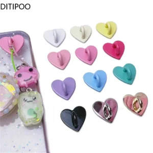 2Pcs Kawaii Adhesive Metal Heart Phone Charm Holder Mobile Phone Case Finger Ring Stand Hooks Buckle Charms Clasp Accessories
