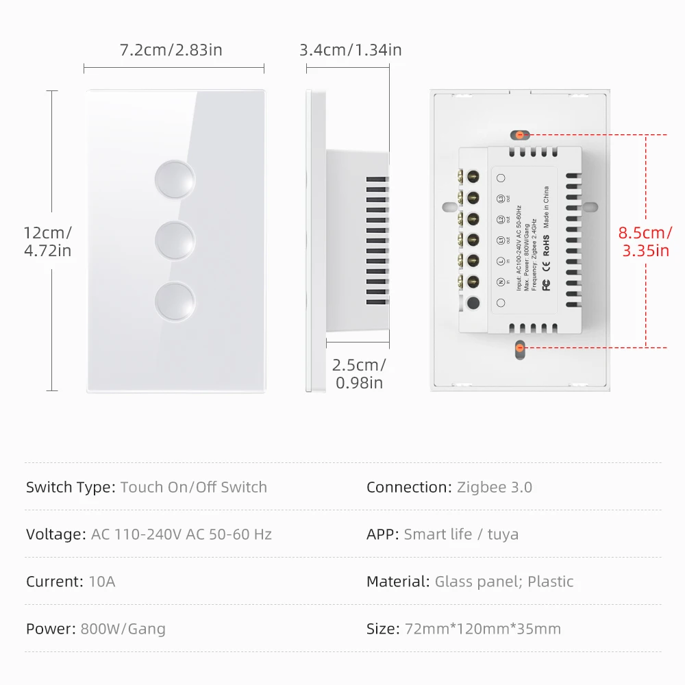 AVATTO 1/2/3/4 Gang ZigBee Smart Light Switch Wireless Wall Touch Grooved Button Switch Remote Support Tuya,Alexa,Google Home - الصورة 6