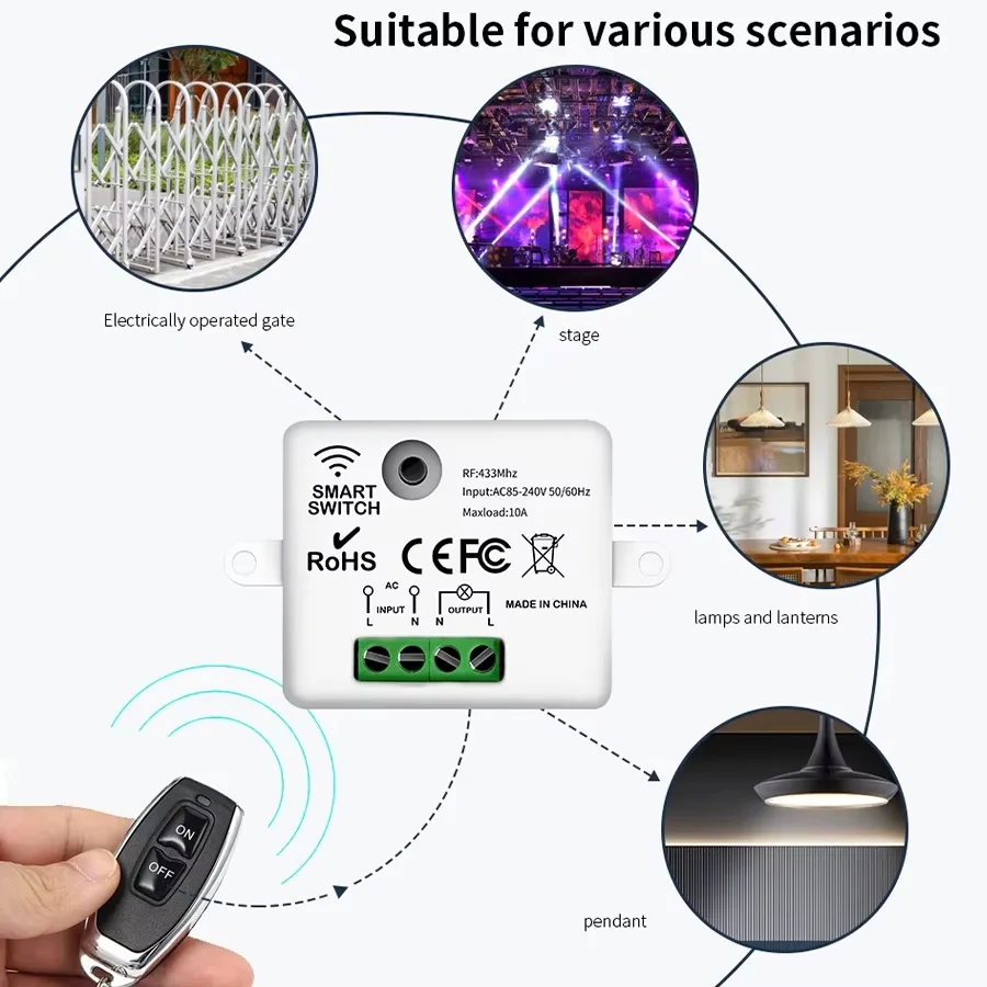 RF 433MHz Wireless Remote Control Switch Smart Home 110V 220V 10A Mini Controller Relay ON/OFF Transmitter Wall Light Switches - الصورة 4