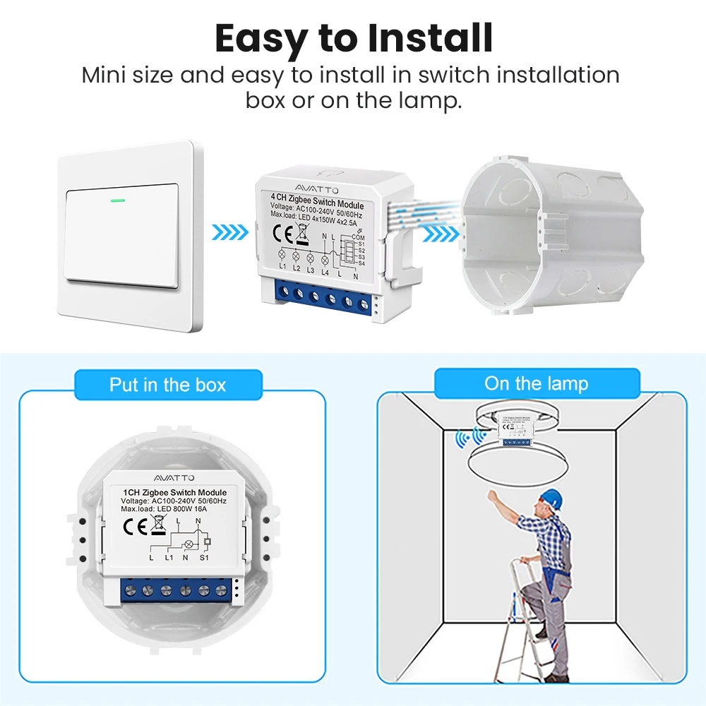 AVATTO Tuya ZigBee Smart Light Switch No Neutral Relay Module 1/2/3 Gang,AVATTO App Control,Work with Alexa Google Home - الصورة 4