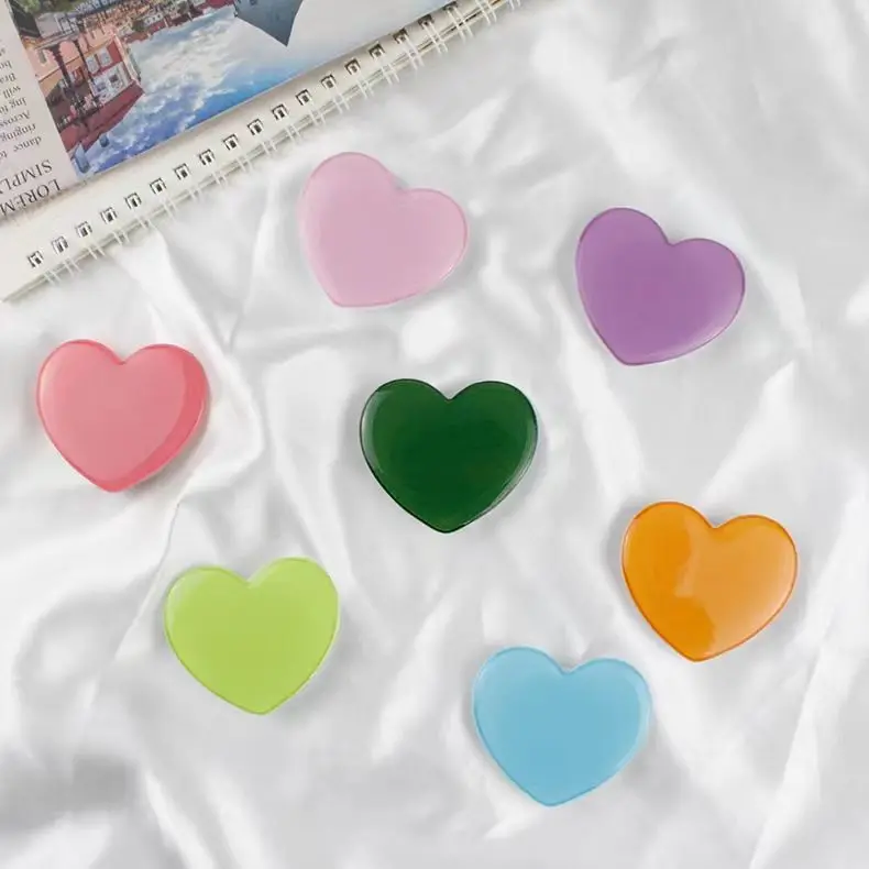 Solid Color Heart-shaped Phone Holder Lazy Bracket Simple Cute Crystal Retractable Expandable Base For iPhone - Image 3