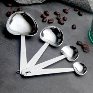 4pcs/set Love-shaped Stainless Steel Spoon Measuring Spoon Set Silver Multifunction Kitchen Baking Gadget Measuring Cup Coffee