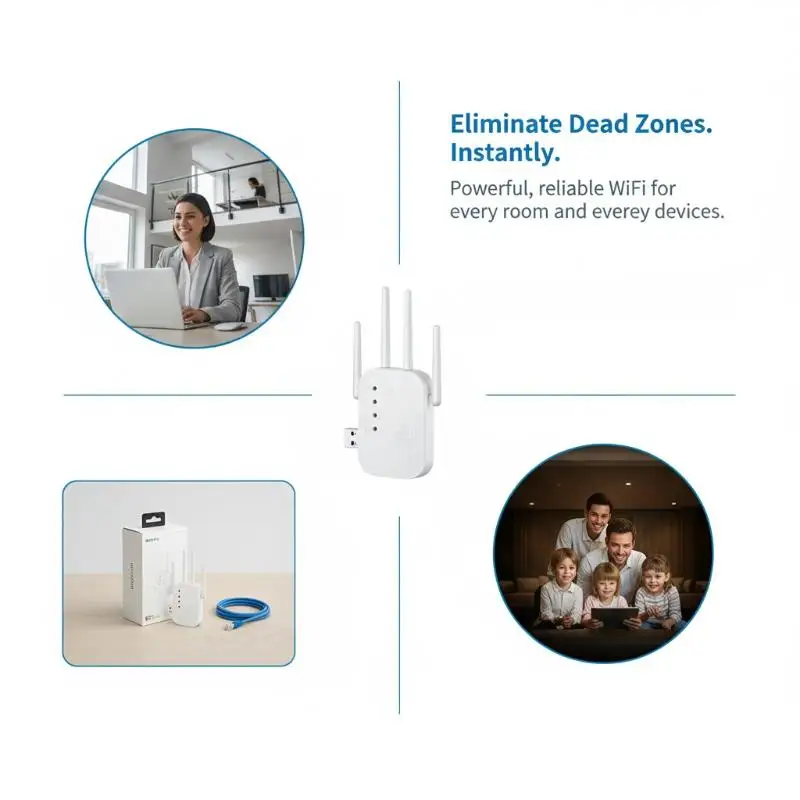 300Mbps Wireless WiFi Repeater 24G Signal Amplifier for Laptops Tablets Smart Home Devices - الصورة 3