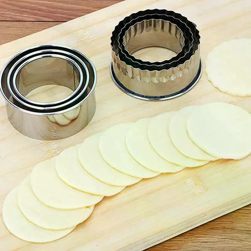 3Pcs Stainless Steel Round Biscuit Mold Dumpling Skin Cutter DIY Pastry Cake Baking Tool Kitchen Gadget For Sweet Treats - الصورة 3