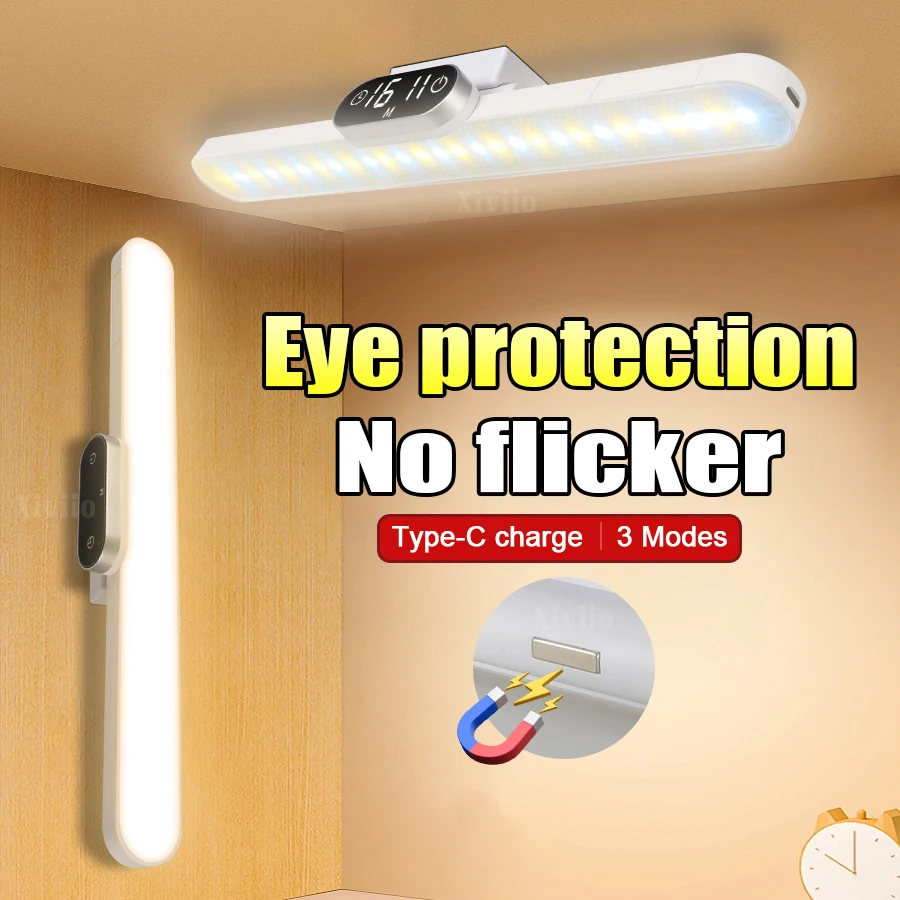 Smart Touch Table Lamp Magnetic Desk Lamp Bulit-in 18650 Battery for Reading Cabinet Mirror Bedside Rechargeable Night Lights 