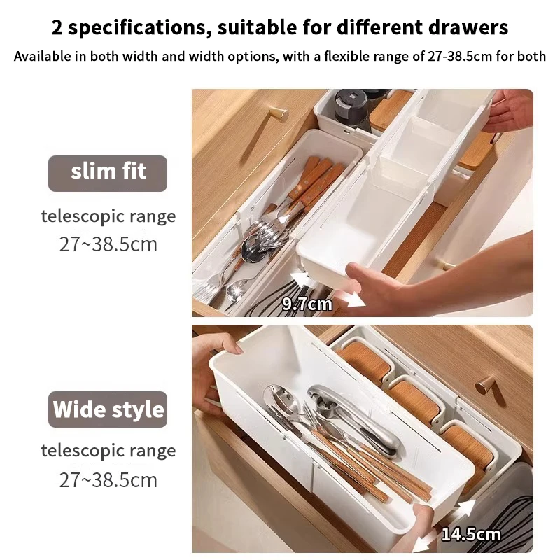 Drawer Organizer Expandable Utensil Tray For Kitchen Adjustable Flatware Stationery Cosmetics Holder White Cutlery Storage Box - الصورة 2