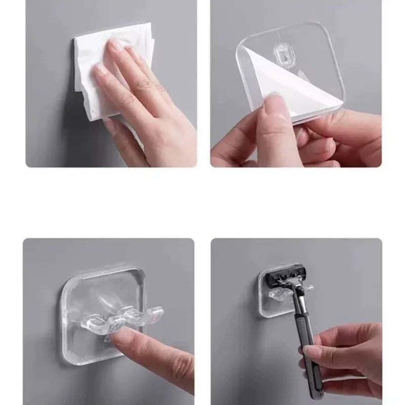 Sticker Hook Wall Hanging Kitchen Hanger Bathroom Razor Holder Men Shaving Cloth Hanger Adhesive Wall Hook Shaver Shelf Hooks - الصورة 6
