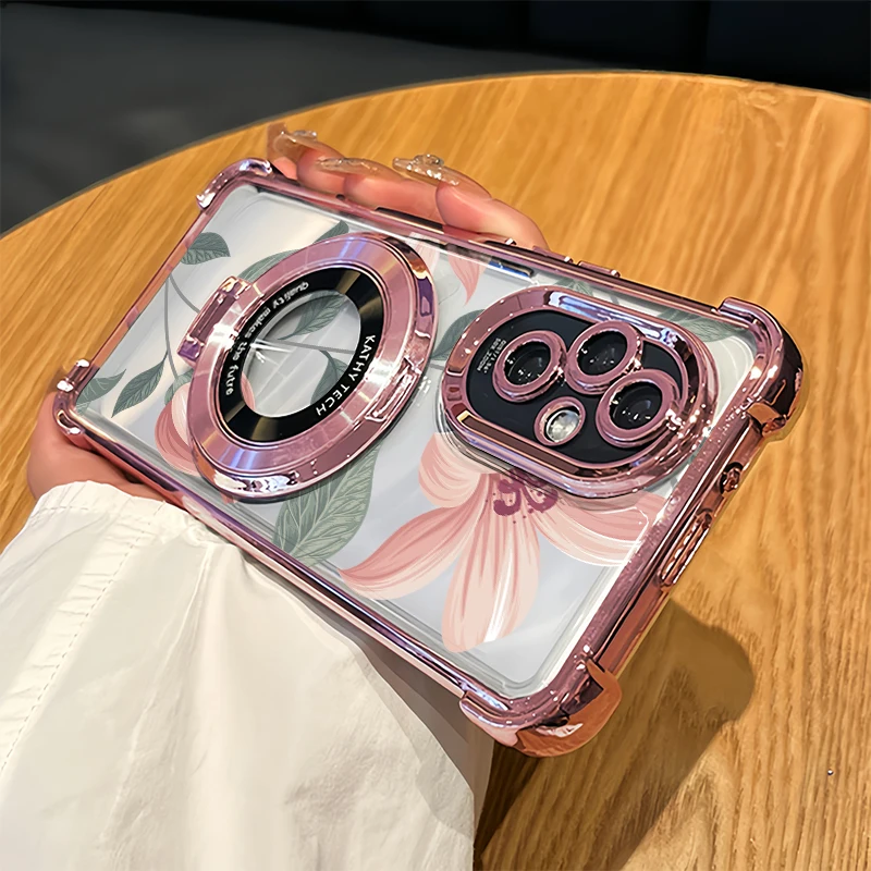 Flower Floral Print Phone Case For Honor 600 Lite 200 400 Smart Play 60 Plus 10 50 Holder Stand Plating Shockproof Clear Cover