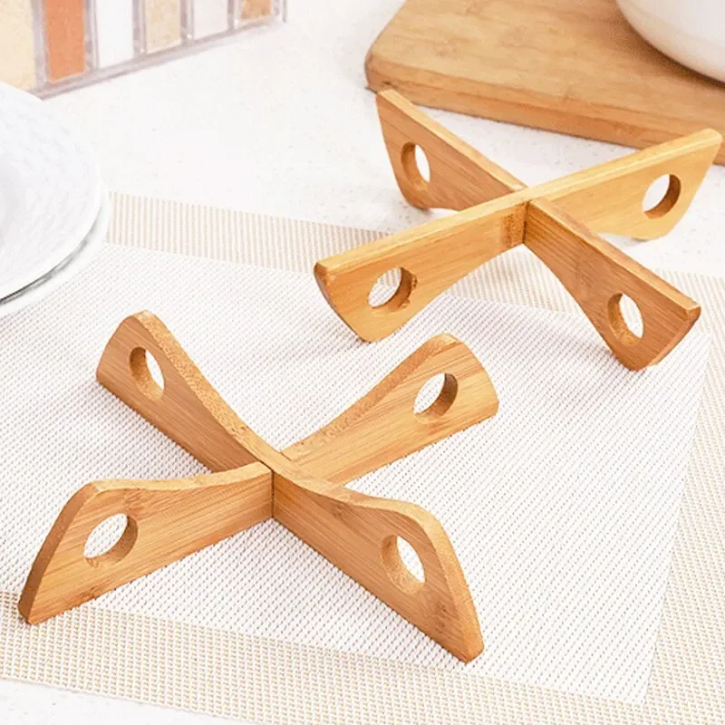 Cross Tray Holder Wooden Removable Table Mat Anti-Heat Steam Table Mat Household Kitchen Anti-Slip Wooden Mat Gadget - الصورة 5