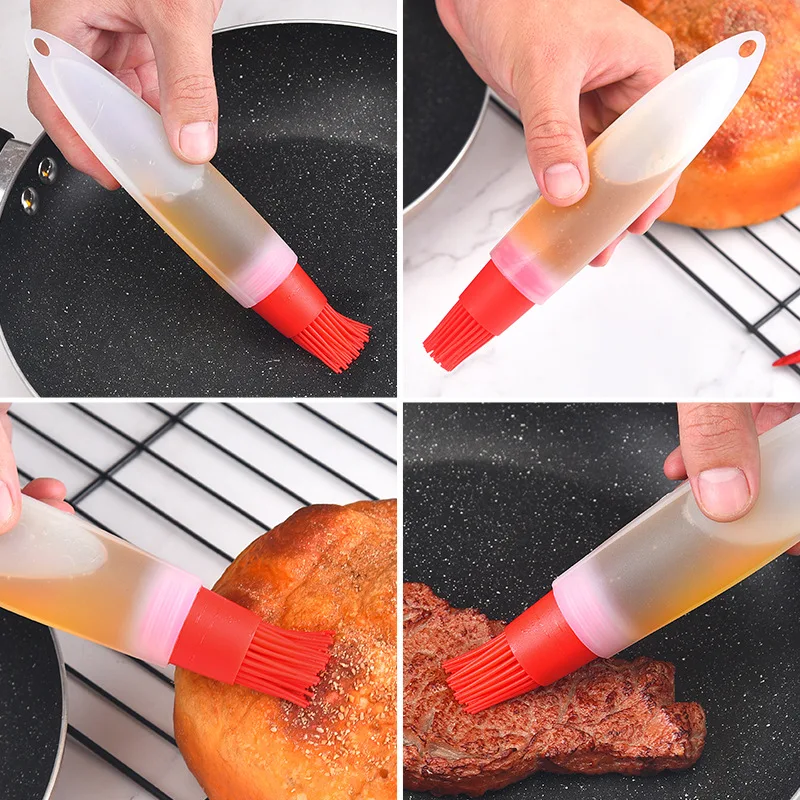 Squeezing Silicone Oil Bottle Brush with Lid, Long Silicone Oil Brush, Multifunctional Barbecue Brush, Barbecue Tool Wholesale - الصورة 4