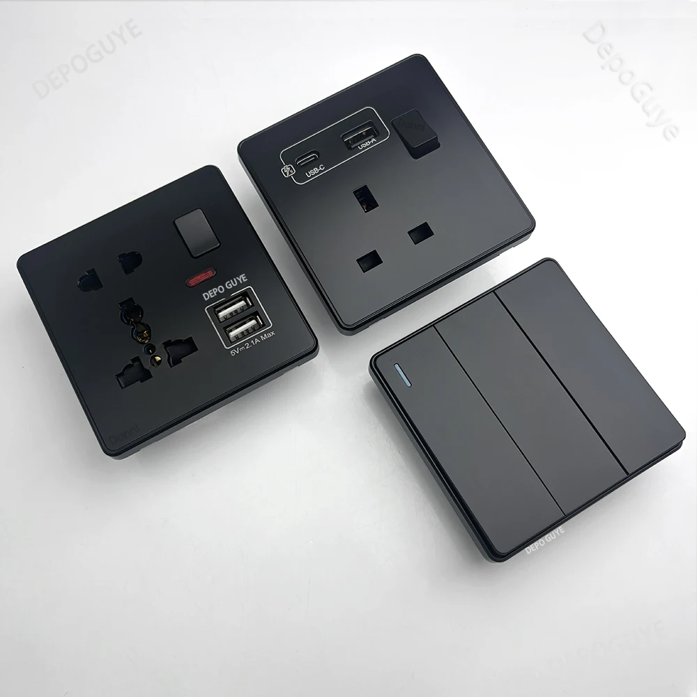 Universal Black USB Type-C 18W Smart Fast Charging Socket Double 5-pin Power Plug,UK Electrical Internationa Wall Light Switch - Image 3