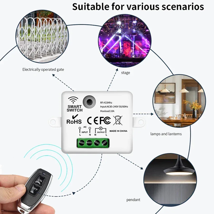 RF 433MHz Wireless Remote Control Switch Smart Home AC220V 110V 10A Mini Controller Relay ON/OFF Transmitter Wall Light Switches - Image 4
