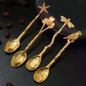 Retro Metal Coffee Spoon Dragonfly Branches Leaves Shape Ice Cream Cake Dessert Milk Mixing Spoon Kitchen Gadgets Tableware